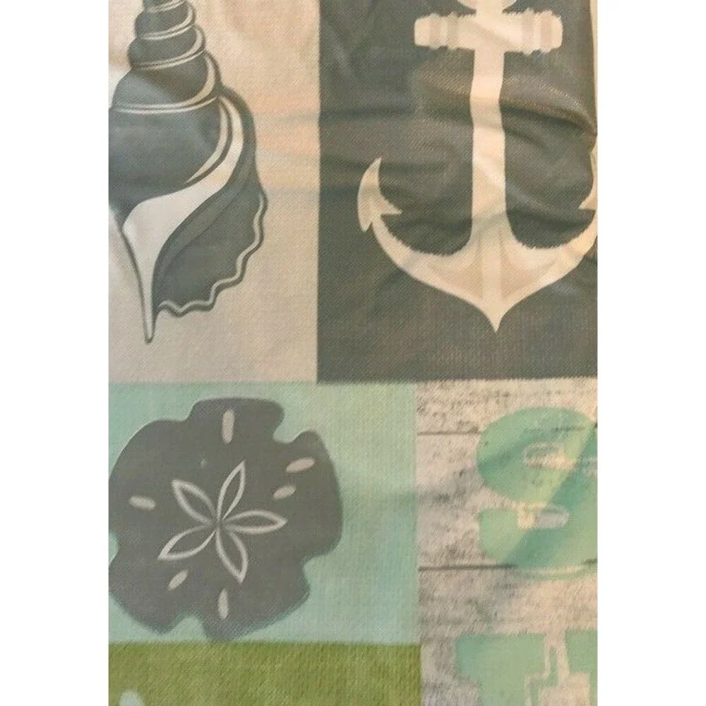 Anchor Zipper Umbrella Hole Tablecloth Vinyl Flannel Backed 70 Rd Nautical Shell